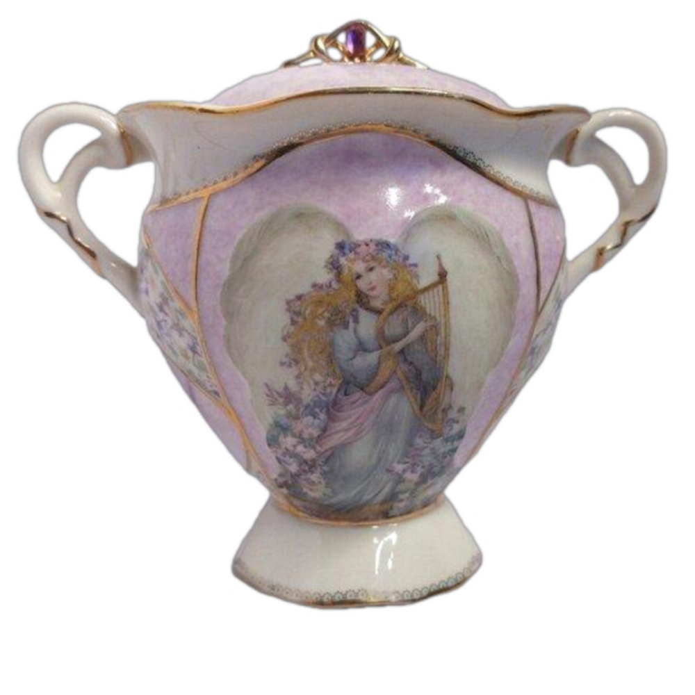 Heirloom Porcelain Music Box Beethoven's Ode to Joy Heavenly Harmony Pink 2000